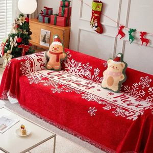 Chair Covers Christmas Red Sofa Cover With Tassel Couch Towel Machine Washable Holiday Theme Grids Slipcover For Living Room Decor