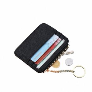 Kvinnor Mini Wallet Card Holder Portable Coin Purse ID Card Holder Busskort Täcker Fall Kontor Arbetskedje Kedje Knapp Ringverktyg X1KO#