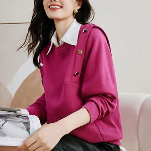 Kobiet bluzy 2024 Autumn Korean Style Proste swobodny kolor podstawowy design sens okrągły bluza z kapturem na długi rękaw