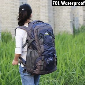 Çantalar 70L Su Geçirmez Yürüyüş Backpack Erkek Kadın Açık Mekan Kamp Seyahat Dağlığı Çantası Büyük Kapasite Hafif Tırmanış Sırıltısı