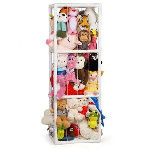 Trycooling Zoo Rack Saves Space Vertical Stuffed Animal Storage PVC Elastic Band and Mesh Suitable for Bedrooms, Daycare Gifts White