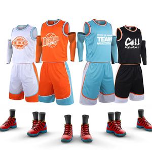 Anpassbares Jugend-Basketballtrikot aus 100 Polyester, atmungsaktives Sommer-Mesh-Trainingsuniform-Set für Herren LQ855 240318