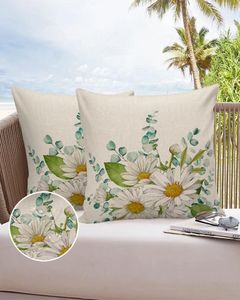 Pillow Case Flowers Daisies Eucalyptus Leaves Waterproof Pillowcase Home Sofa Office Throw Car Cushion Cover Decor