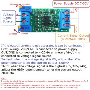 0-5V 10V 24V to 4-20mA Range Adjustable Voltage to Current Transmitter Linear V/I Converter Module