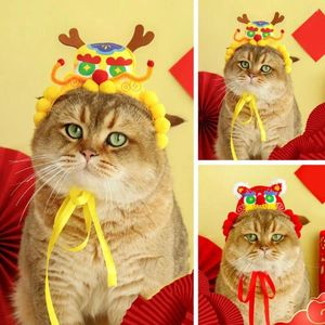 Cão vestuário gato chapéu ajustável chinês dragão animal de estimação para decorações de festival ano celebração bonito headwear com design de renda