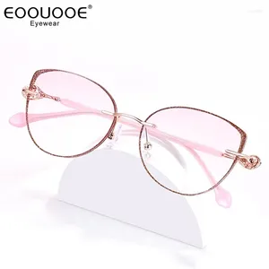 Güneş Gözlüğü Çerçeveleri Elmas Tasarım Kedi Göz Gözlükleri Kadın Rimless Eyewear Metal Oculos Pembe Gradyan Renkli Reçeteli Lens Gafas Anti Mavi