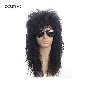 Perucas ccutoo 70s 80s trajes de halloween rocking cara preto encaracolado perucas de cabelo sintético punk metal rocker disco tainha cosplay peruca apenas