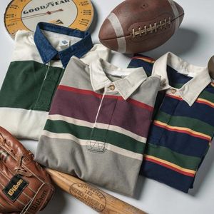 Men's Polos Non Stock Ivy Prep Polo Shirt Vintage Campus Fashion Button-Down Striped Tee