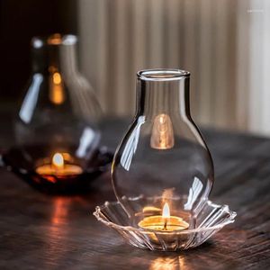 Candle Holders Transparent Glass Holder Retro Oil Lamp Shape Windproof Tealight Romantic Wedding Dinner Table Decoration