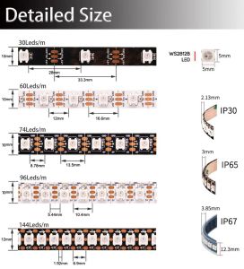 WS2811 WS2812B WS2813 WS2815 5050RGB LED -remsljus individuellt adresserbara 30/60/144Pixlar/lysdioder/m svart/vit PCB DC5V/12V