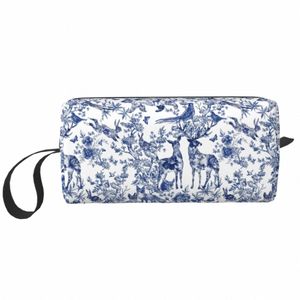 travel French Toile De Jouy Toiletry Bag Floral And Animal Forest Indigo Pattern Cosmetic Makeup Organizer Storage Dopp Kit Case Z4c9#