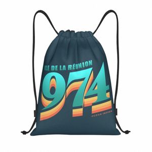 Vintage Reuni Adası 974 Yaz Çizme Sırt Çantası Spor Salonu Spor Sackpack Katlanabilir Ile De La Reuni Hint Okyanus Çantası Çuval X7KT#