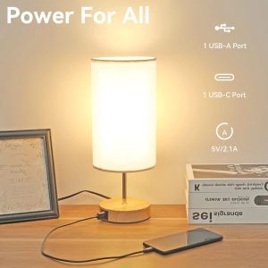 3 Beleuchtungsmodi Berühren Sie LED -Tischlampe mit USB -Häfen Nachtlampe mit Flaxen Stoffton für Schlafzimmer Büro Wohnzimmer