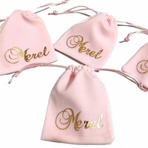 Persalised Veet Bag Drawstrings Puches Små smycken Present Present Packning PAGS Earrings Ring Halsband smycken Presentlåda B1py#