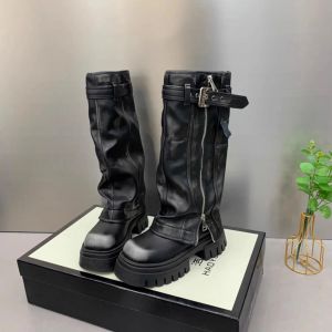 Women Casual Knee-high Boots Flats Heel Women Long Boots High Quality Leather Ladies Knight Boots p25d50