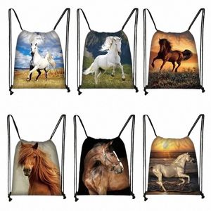 Gallo Animal Horse Print Drawstring Bag Mulheres Fi Sacos de armazenamento para mochila de viagem Meninas Bookbag Shoes Holder Gift v3LS #