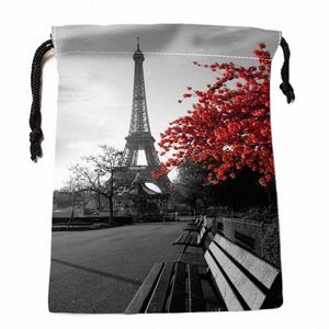 Anpassad Paris Eiffel DrawString Påsar Tryckta presentpåsar 18*22 cm Travel Pouch Storage Clothes Handväska Makeup Bag L7in#