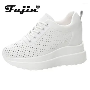 Casual Shoes Fujin 10cm Genuine Leather Vulcanized Platform Wedge Women Fashion Sneakers Hollow Hidden Heels Lace Up Increase