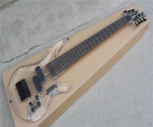 Niestandardowa fabryka Nowa przezroczysta przezroczysta akrylowa gitara basowa 7 String Electric Bass Guitar6859234