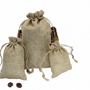 Natural Resuable Jute Linen Travel Bundle Bolsos Ambientalmente Amigáveis Use Lage Cordão Jóias Presente de Natal Sacos R12V #