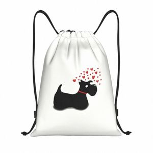 Scottie Dog Love Hearts Drawstring Sırt Çantası Spor Çanta Kadınlar İçin Erkekler Sevimli İskoç Terrier Eğitim Sackpack C4KF#