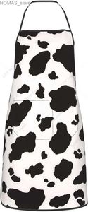 エプロン黒い白い牛のプリントエプロンキッチンシェフ防水調整可能な面白いエプロン男性のためのバーベキュー用の面白いエプロンY240401