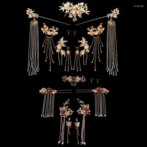 Halskette Ohrringe Set E15E Braut Retro Chinesische Haarschmuck Quaste Han Kleidung Zubehör Frauen Hochzeit Kopfschmuck