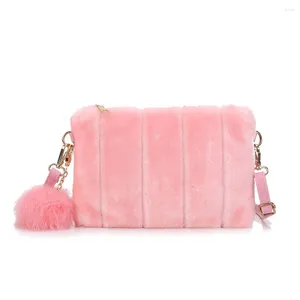 Shoulder Bags 2024 Winter Women Clutch Bag Plush Pompon Solid Color Sweet Cute Ladies Girls Evening Party Sac A Main