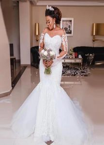 Luxury Arabic Dubai Beaded Mermaid Wedding Dresses 2022 African Long Sleeve Appliques Pearls Wedding Bridal Gowns Plus Size Vestid1557837