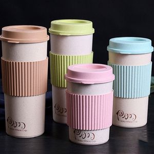 350/450/550ML Eco-Friendly Wheat Straw Rice Husk Fiber Coffee Mugs Travel Cup With Lid Double-wall Outdoor Water Bottle z150