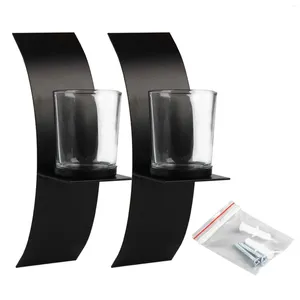 Candle Holders 2sets Wedding Party Spa Candlestick Birthday Gift Iron Art Holder With Glass Cup Modern Bedroom Wall Sconce Arch Black