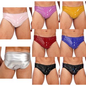 Mens Wet Look Briefs Patent Leather Sexy Underwear Bikini Swimsuit Club Party Dancing Performance Elastic Waistband Underpants