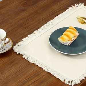 Bordmattor Nordic Solid Color Cotton and Linen Placemat Home Fabric Mat Anti-Scald Isolation Restaurant Placemaker Bowl