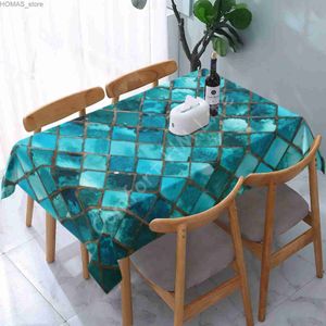 Bordduk turkos blå rektangulär bordduk modernt bröllopsfest hem kök matbord täcke bord tyg vattentät bord dekor y240401