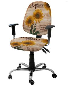 Chair Covers Farm Retro Sunflower Wood Grain Elastic Armchair Computer Cover Stretch Removable Office Slipcover Split Seat
