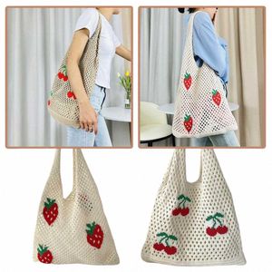 Mulheres Casual Bolsa Elegante Morango Cereja Padrão Crochet Tote Bag Trendy Bag Fanny Pack para uso diário no escritório Bolsa de tricô a8Xq #
