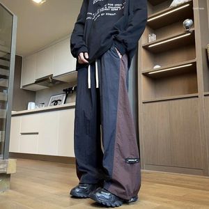 Calças masculinas streetwear 2024 primavera casual homens retalhos harajuku carga moda calças retas