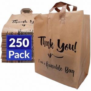 再利用可能なバッグ| 250バッグバルク|ハンドル付き2ミルブラウン/クラフトショップバッグ|食べ物、食料品、小売02ce＃を使用/トーゴプラスチック