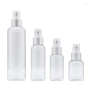 Garrafas de armazenamento Garrafa de plástico 20pcs Recipiente transparente Bomba de spray de prata fosca 50ml 75ml 100ml 250ml Embalagem portátil cosmética vazia