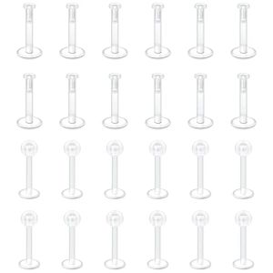 20pcs 16g Bioflex -Kunststoff Lippenringe Labret -Haftrückstangenlänge klarer Helix Tragus -Ohrringe Flexible Monroe Piercing