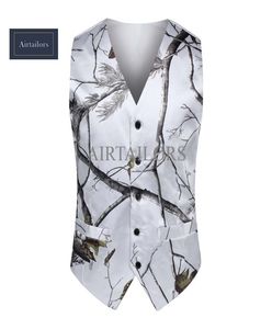 2018 White Camo Men Vest Comouflage Mens Suit Vest Slim Groom Vests Realtree Camo 외곽 봄 가을 여름 웨딩 조끼 Men3027583