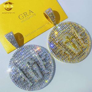 Tasarımcı Sıcak Satış Hip Hop Özel Moissanite Takı 925 Gümüş Hip Hop Disk Yuvarlak Kolye VVS Erkekler İçin Elmas Kolye