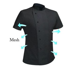 Atmungsaktives uniformes Kellner Mesh Kurzes Restaurant Koch Arbeit Koch Mantel T-Shirt Baker Logo Hotelhülle Kleidung