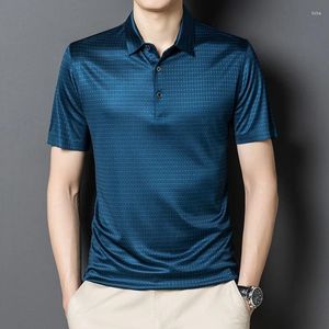 Herrpolos Minglu Mulberry Silk Polka Dot Polo Shirts Luxury Summer Short Sleeve Mane T-shirts Sömlös affärssammantrån