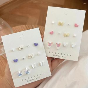 Stud Earrings 12Pcs 925 Silver Needle For Women Girls Butterfly Pearl Wave Dots Sweet Simple Colorful Accessories Jewelry Gift