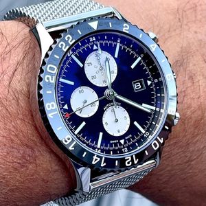 Oryginalny Breteling Mens Watch Breightling Chronoliner Blue Dial Designer Watches Wysokiej jakości Chronograph Automatyczne luksusowe zegarek dla mężczyzn Montre de Luxe Dhgate New