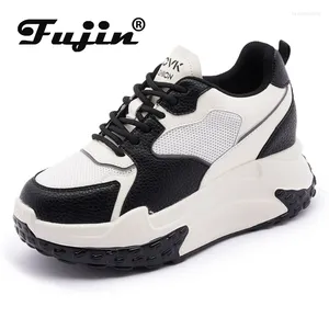 Повседневная обувь Fujin 7,5 см, массивные кроссовки из натуральной кожи, лето-весна, женская обувь на танкетке, осенняя мода, воздушная сетка