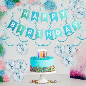 Party Decoration 24pcs Set For Birthday Happy Sign Decorations Confetti Transparent Balloons Banner
