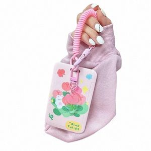students ID Bus Card Holder Tulip Bear Rabbit Card Holder with Elastic Rope Credit Cards Protectors Sleeve Pink Bank Cards Cover G5Cb#
