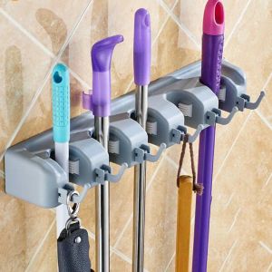 Racks 5 Position Mop Broom Holder Badrumsorganisatör Väggmonterad ABS MOP Holder Hanging Mop Broom Shovel Kitchen Organizer31